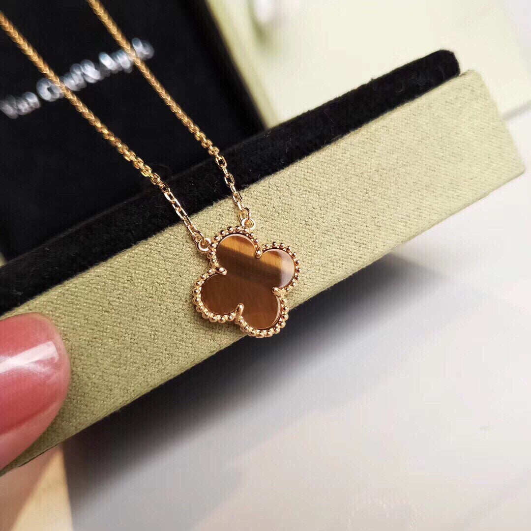 [Rose Jewelry]CLOVER 15MM YELLOW TIGER'S EYE AGATE NECKLACE