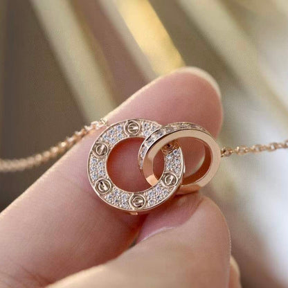 [Rose Jewelrys]LOVE 7.6MM NECKLACE ROSE GOLD AND SILVER  FULL DIAMOND