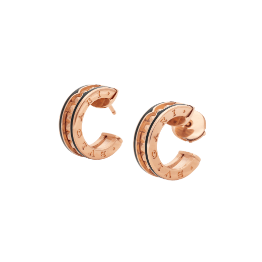 [Rose Jewelrys]ZERO 1 ROCK PINK GOLD EARRINGS WITH STUDDED SPIRAL AND BLACK CERAMIC