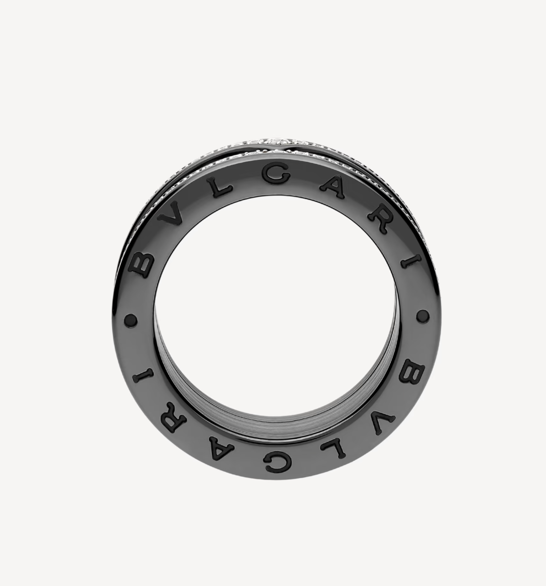 [Rose Jewelrys]ZERO 1 ROCK FOUR-BAND BLACK CERAMIC WITH STUDDED SPIRAL AND PAVED DIAMONDS RING