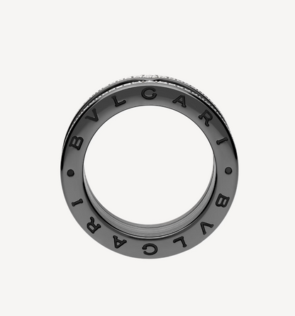 [Rose Jewelrys]ZERO 1 ROCK FOUR-BAND BLACK CERAMIC WITH STUDDED SPIRAL AND PAVED DIAMONDS RING