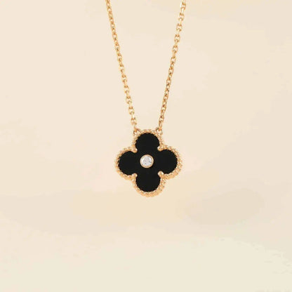 [Rose Jewelrys]CLOVER 15MM DIAMOND ONYX NECKLACE