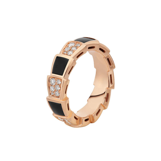 [Rose Jewelrys]SERPENTI RING PINK GOLD BLACK MOP DIAMOND PAVED 4MM