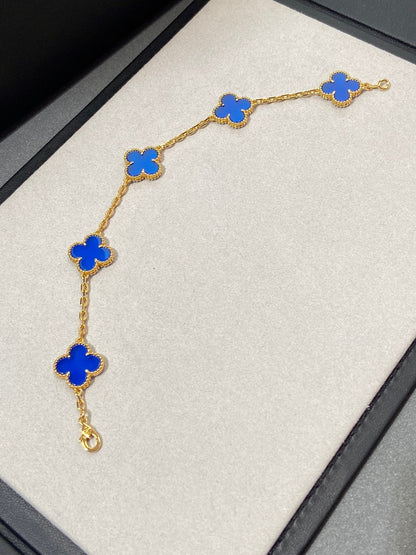 []CLOVER 5 MOTIFS PRUSSIA BLUE BRACELET