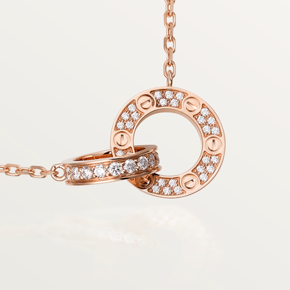 [Rose Jewelrys]LOVE 7.6MM NECKLACE ROSE GOLD AND SILVER  FULL DIAMOND