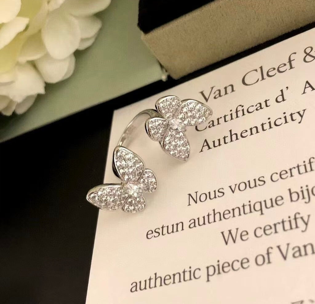 [🌹Rose💎]TWIN SILVER BUTTERFLY DIAMOND RING