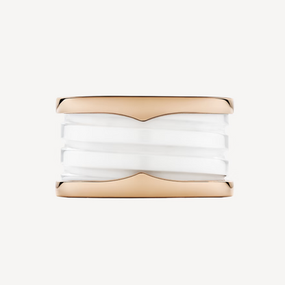 [Rose Jewelrys]ZERO 1 FOUR-BAND LOOPS AND WHITE CERAMIC SPIRAL PINK GOLD RING