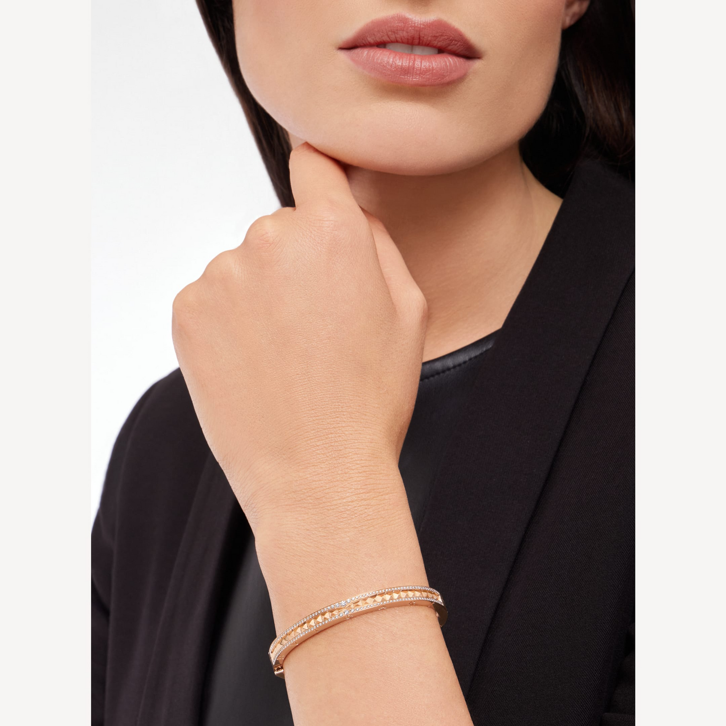 []ZERO 1 SPIRAL AND PAVED DIAMOND PINK GOLD BRACELET