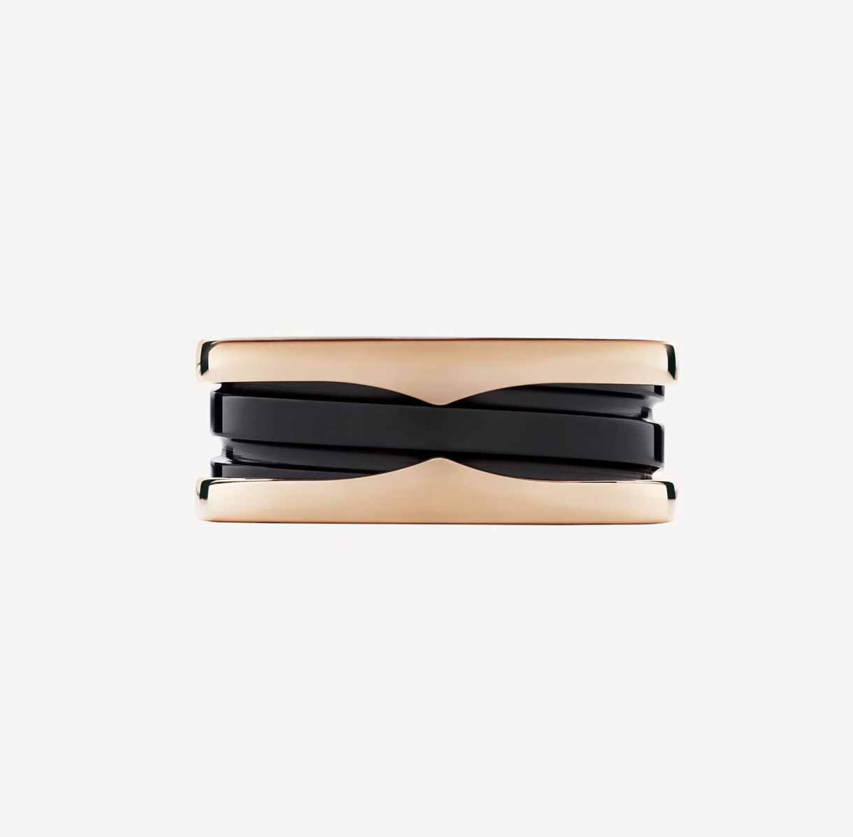 []ZERO 1 TWO-BAND LOOPS AND BLACK CERAMIC PINK GOLD RING