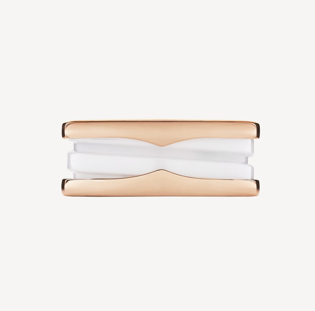 [Rose Jewelrys]ZERO 1 TWO-BAND LOOPS AND WHITE CERAMIC SPIRAL PINK GOLD RING