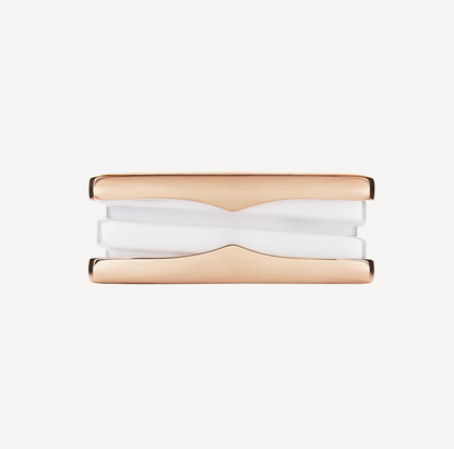 [Rose Jewelrys]ZERO 1 TWO-BAND LOOPS AND WHITE CERAMIC SPIRAL PINK GOLD RING