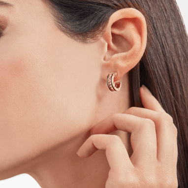 [Rose Jewelrys]ZERO 1 ROCK PINK GOLD EARRINGS WITH STUDDED SPIRAL AND BLACK CERAMIC