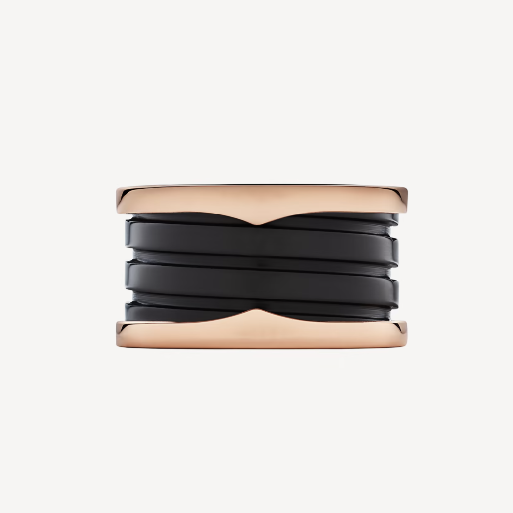 [Rose Jewelrys]ZERO 1 FOUR-BAND LOOPS AND BLACK CERAMIC SPIRAL PINK GOLD RING