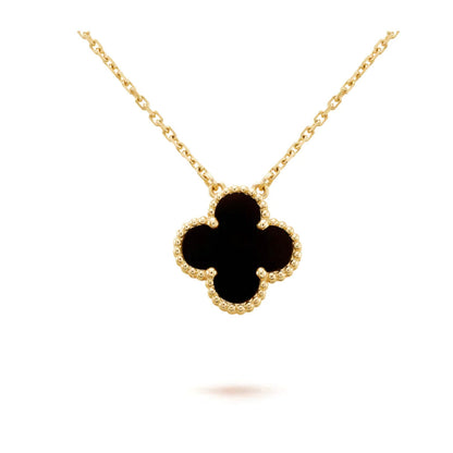 [Rose Jewelrys]CLOVER 15MM BLACK ONYX SINGLE FLOWER NECKLACE