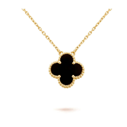 [Rose Jewelrys]CLOVER 15MM BLACK ONYX SINGLE FLOWER NECKLACE