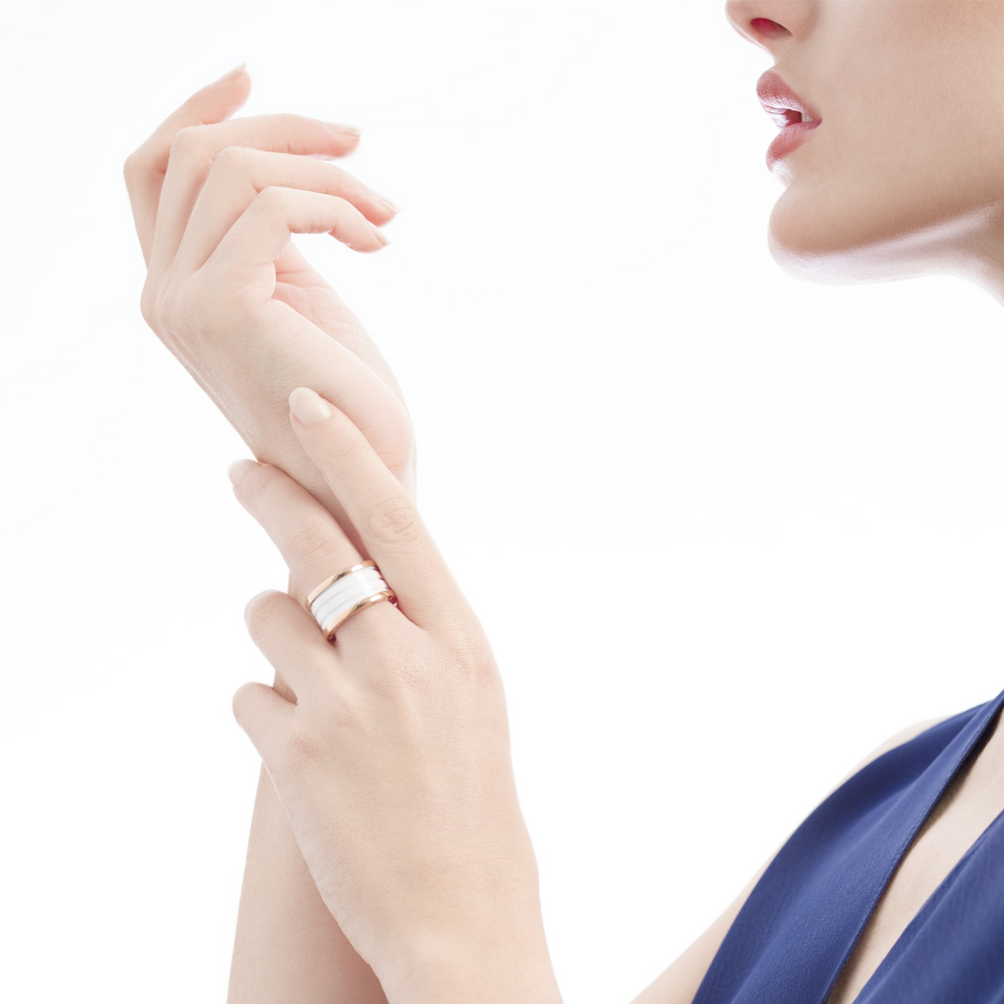 [Rose Jewelrys]ZERO 1 FOUR-BAND LOOPS AND WHITE CERAMIC SPIRAL PINK GOLD RING