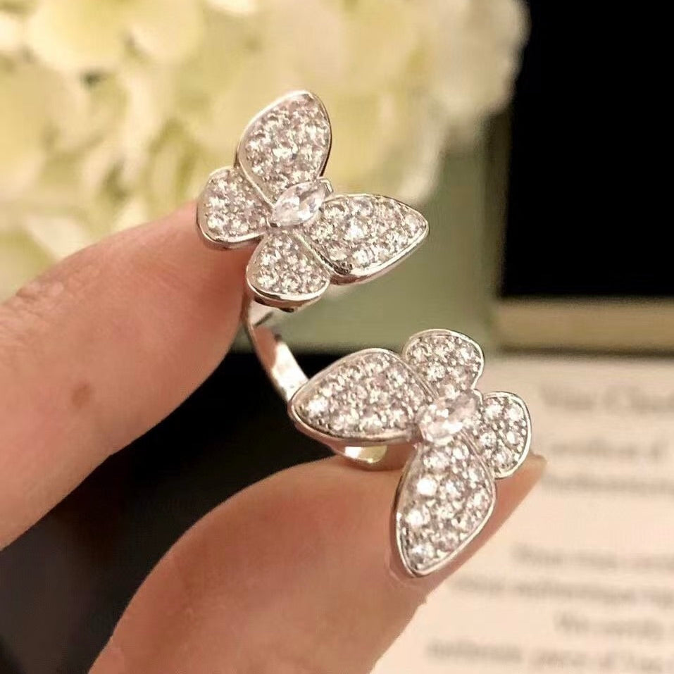 [🌹Rose💎]TWIN SILVER BUTTERFLY DIAMOND RING