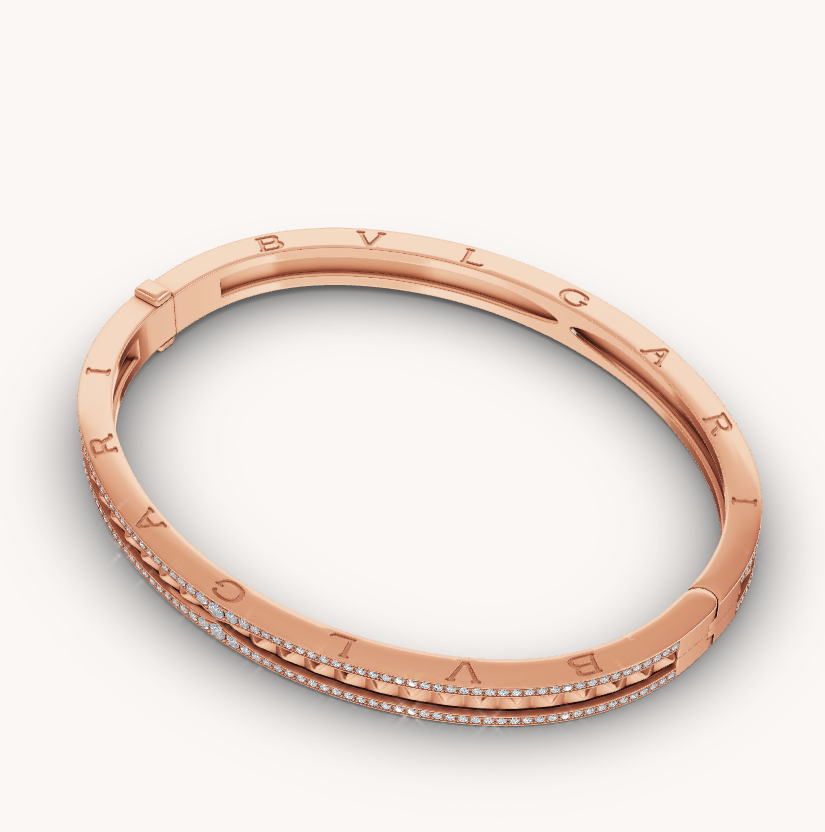 []ZERO 1 SPIRAL AND PAVED DIAMOND PINK GOLD BRACELET