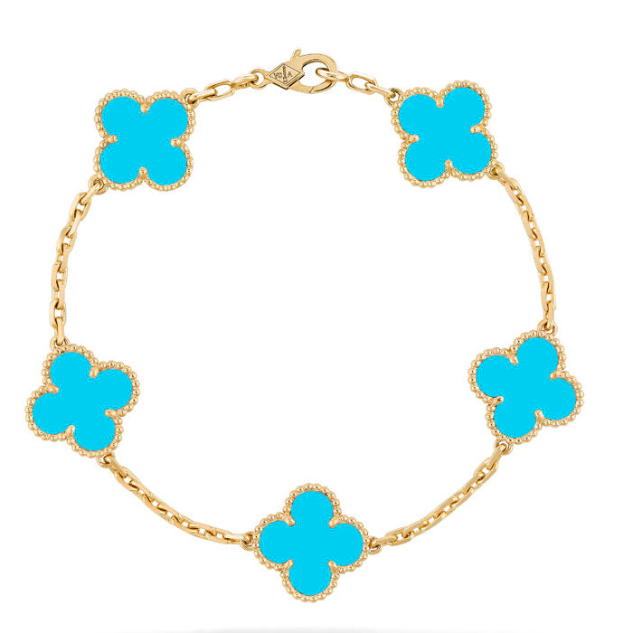 [🌹Rose💎]CLOVER 5 MOTIFS TURQUOISE BRACELET