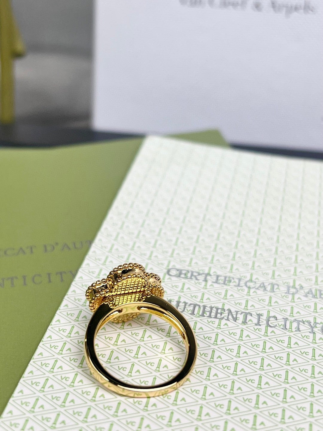 [Rose Jewelrys]CLOVER TIGER'S EYE RING GOLD DIAMOND