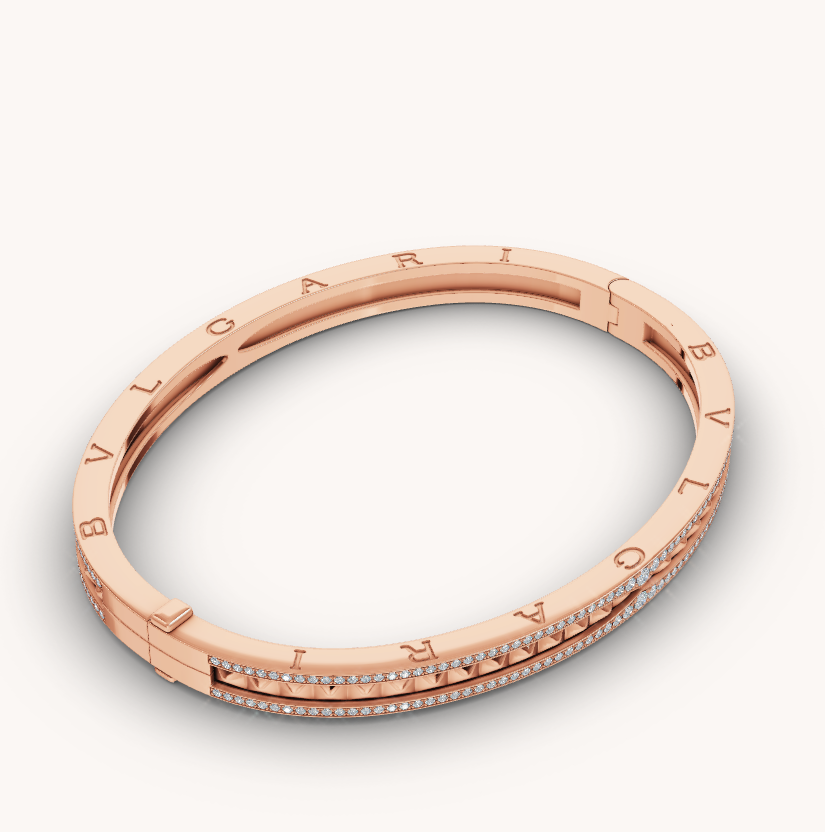 []ZERO 1 SPIRAL AND PAVED DIAMOND PINK GOLD BRACELET
