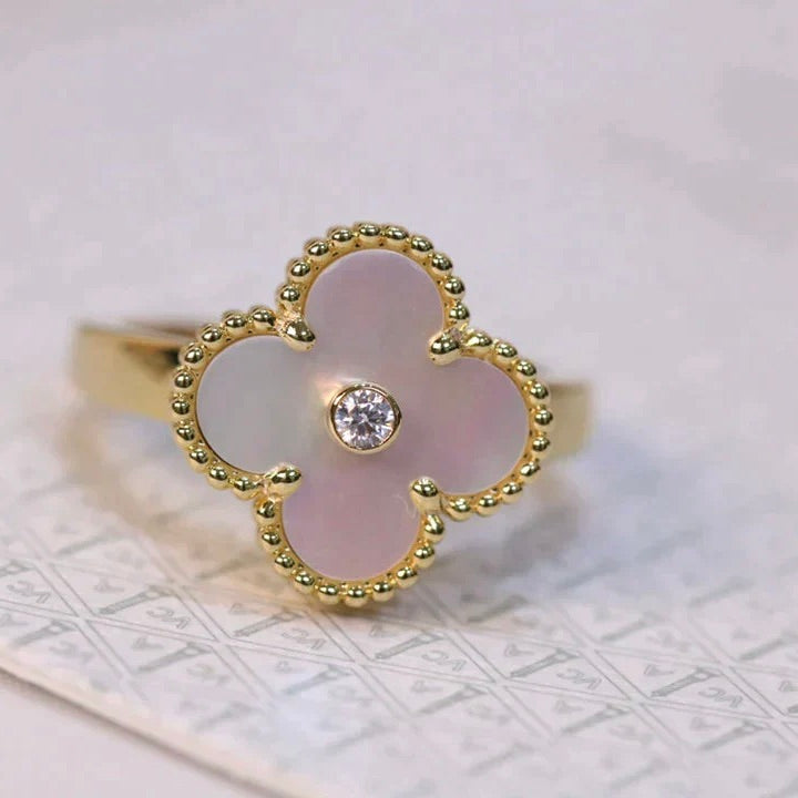 [Rose Jewelrys]CLOVER PINK MOP RING GOLD DIAMOND