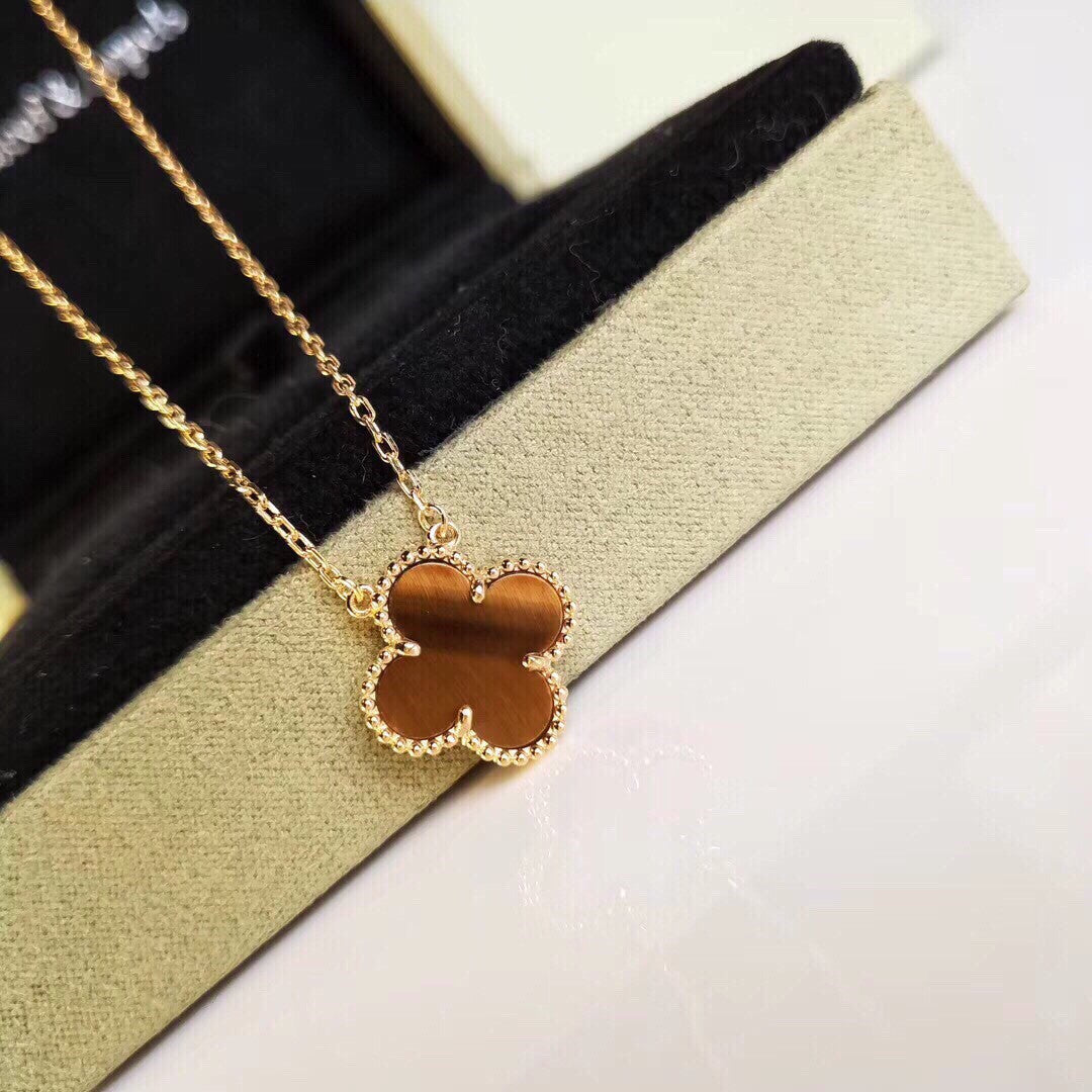 [Rose Jewelry]CLOVER 15MM YELLOW TIGER'S EYE AGATE NECKLACE