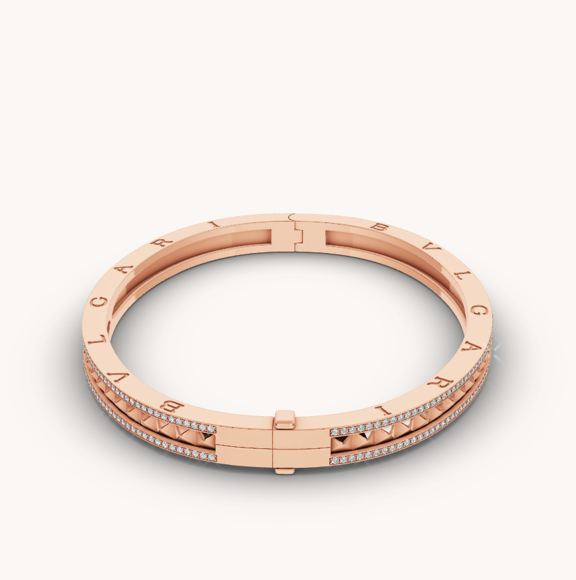 []ZERO 1 SPIRAL AND PAVED DIAMOND PINK GOLD BRACELET