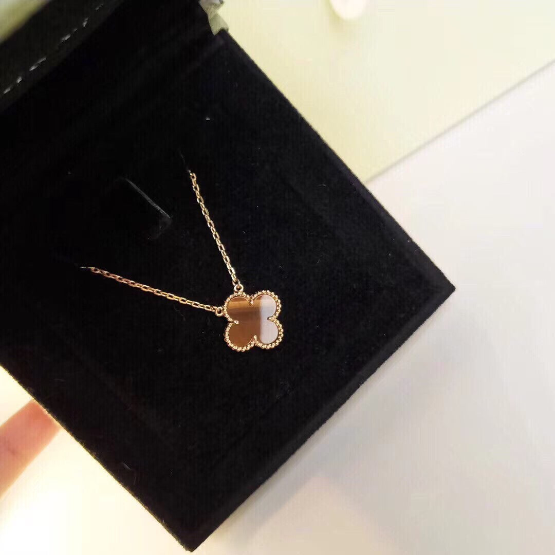 [Rose Jewelry]CLOVER 15MM YELLOW TIGER'S EYE AGATE NECKLACE