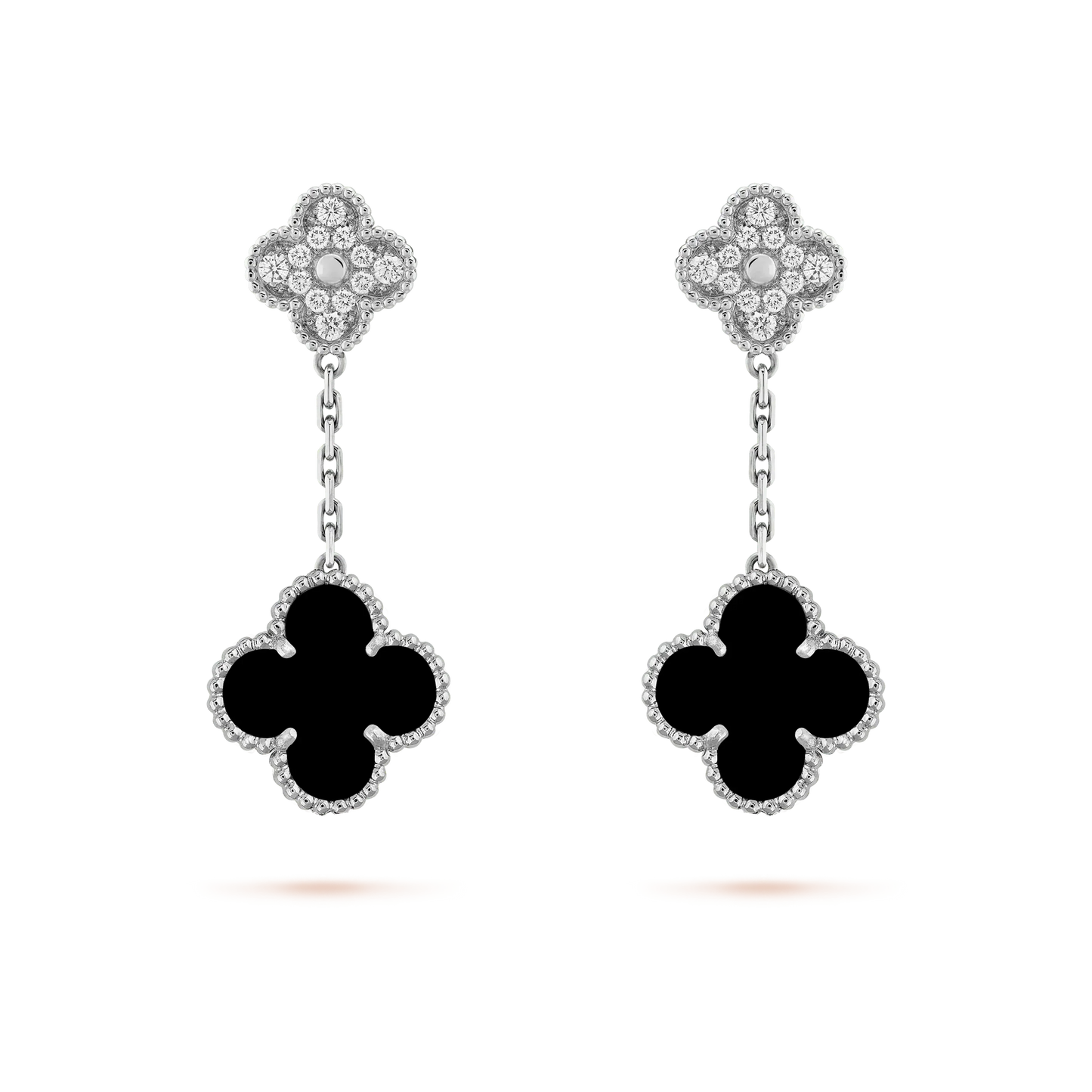 [Rose Jewelrys]CLOVER 2 MOTIFS  DIAMOND ONYX EARRINGS SILVER