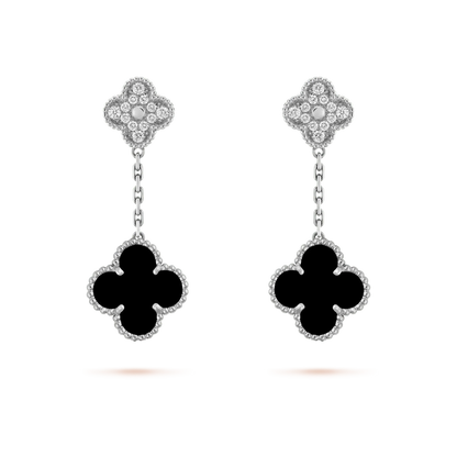 [Rose Jewelrys]CLOVER 2 MOTIFS  DIAMOND ONYX EARRINGS SILVER