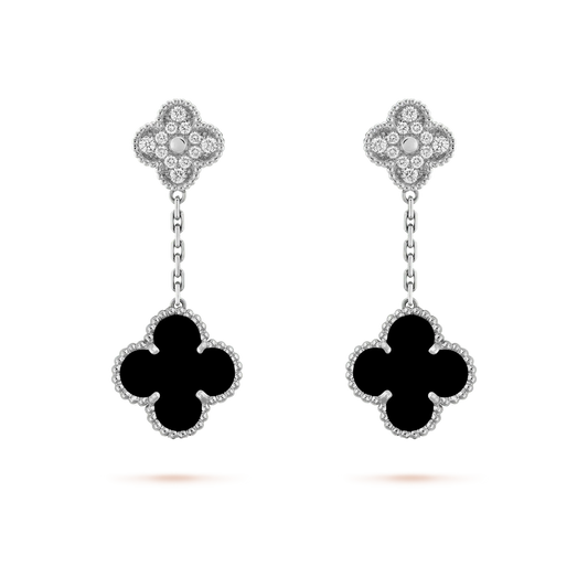 [Rose Jewelrys]CLOVER 2 MOTIFS  DIAMOND ONYX EARRINGS SILVER