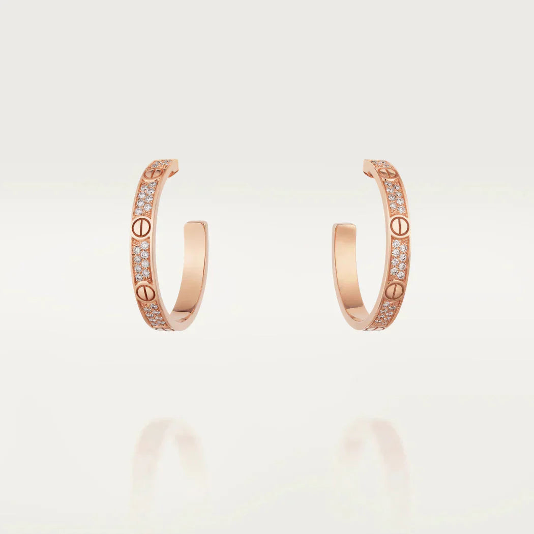 [🌹Rose💎]LOVE DIAMOND PINK GOLD HOOP EARRINGS