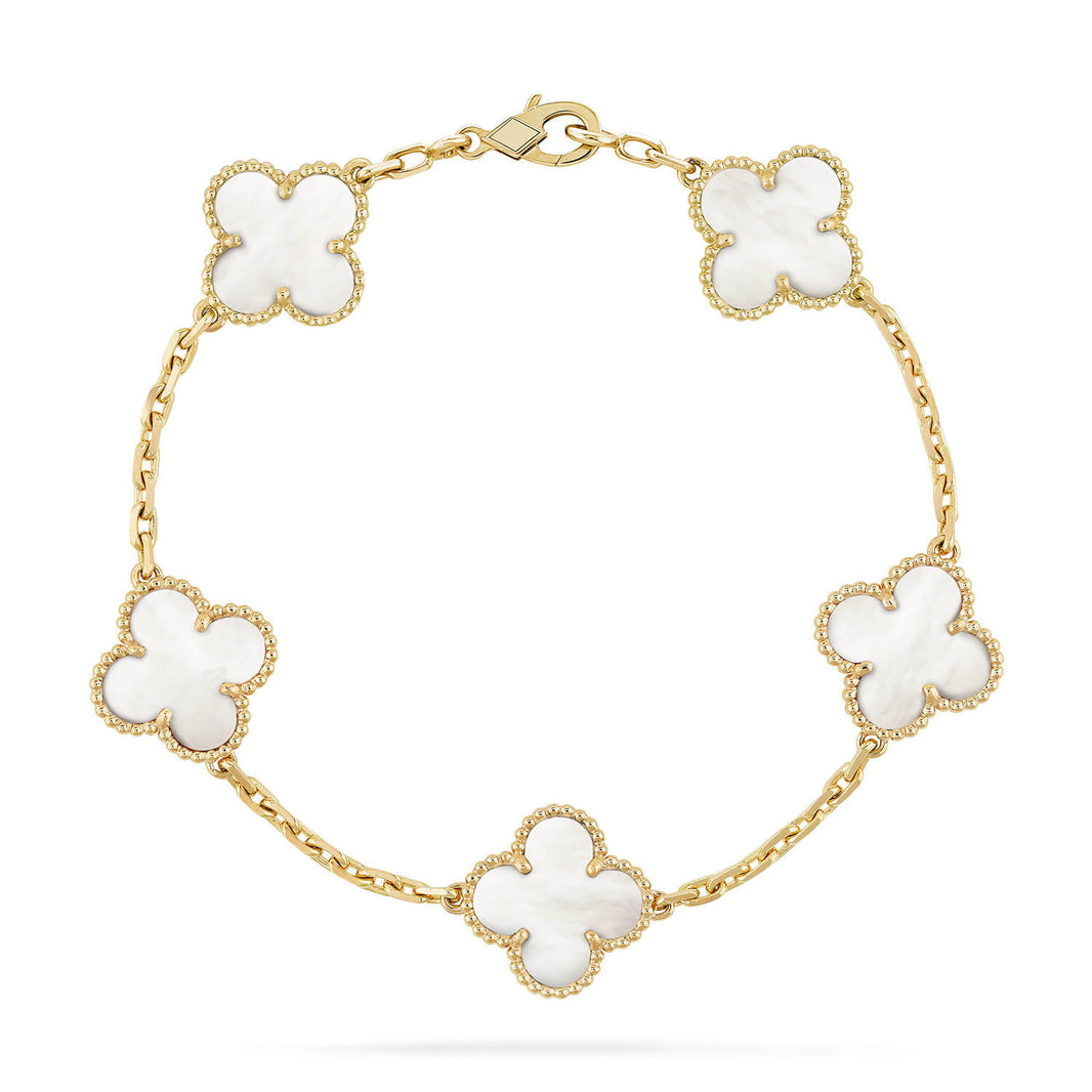 [🌹Rose💎]CLOVER  5 MOTIF WHITE MOP BRACELET