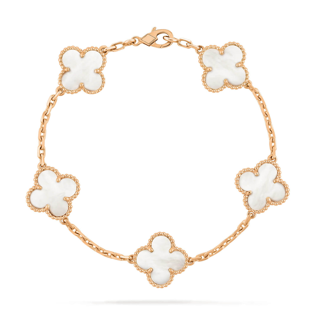 [🌹Rose💎]CLOVER  5 MOTIF WHITE MOP BRACELET