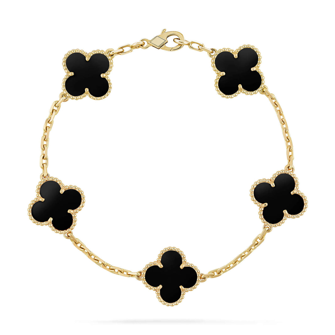 [🌹Rose💎]CLOVER  5 MOTIFS BLACK ONYX BRACELET