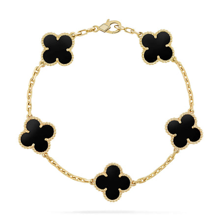 [🌹Rose💎]CLOVER  5 MOTIFS BLACK ONYX BRACELET