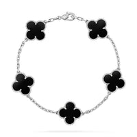 [🌹Rose💎]CLOVER 5 MOTIF ONYXS  BRACELET SILVER