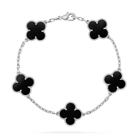 [🌹Rose💎]CLOVER 5 MOTIF ONYXS  BRACELET SILVER