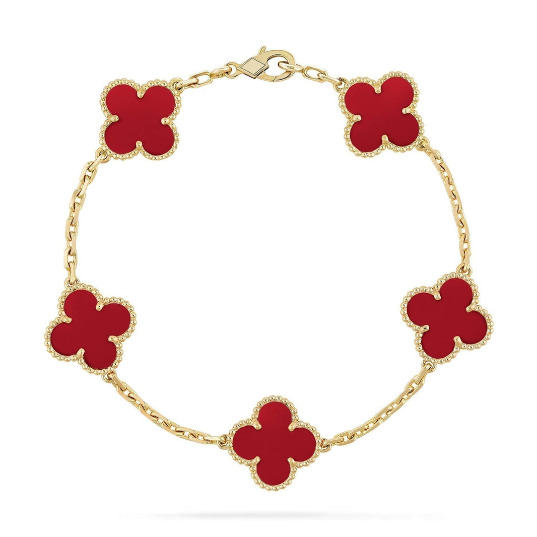 [🌹Rose💎]CLOVER 5 MOTIFS RED AGATE  BRACELET