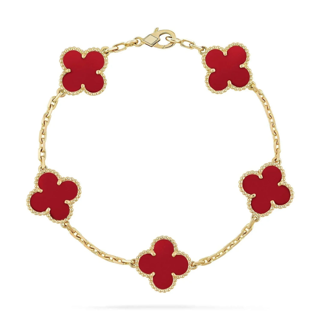 [🌹Rose💎]CLOVER RED AGATE 15MM SET (BRACELET, NECKLACE, EARRINGS)