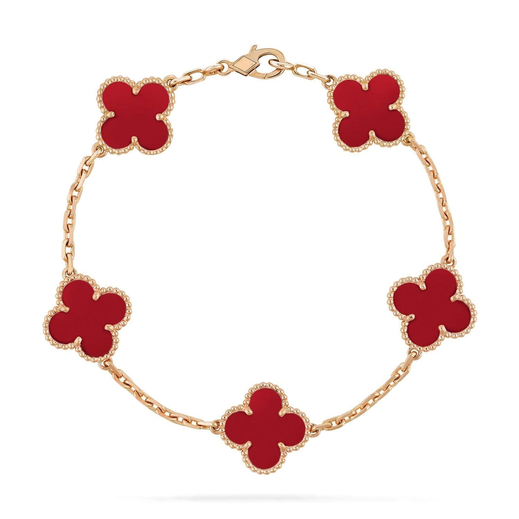 [🌹Rose💎]CLOVER 5 MOTIFS RED AGATE  BRACELET