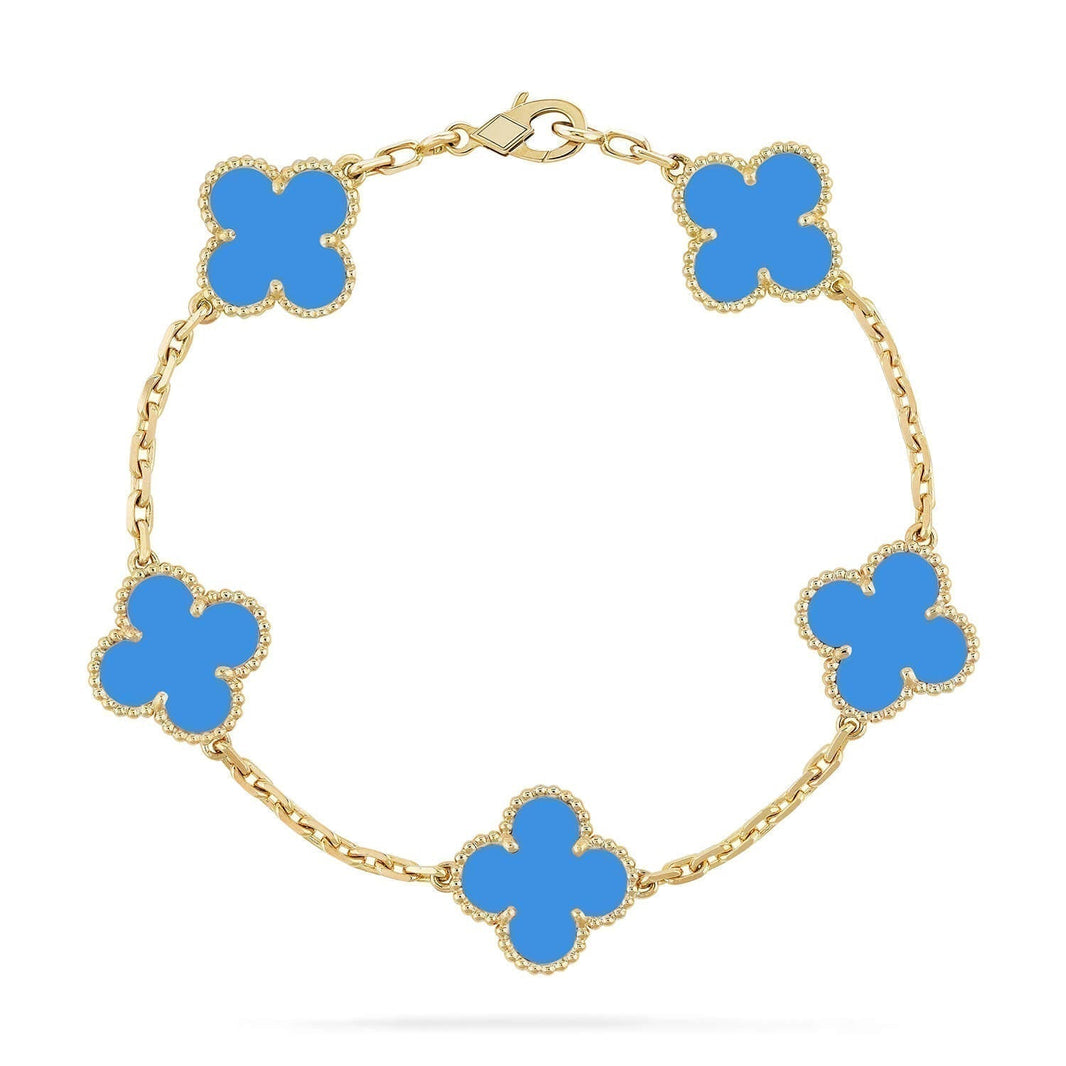 [🌹Rose💎]CLOVER 5 MOTIFS BLUE AGATE BRACELET