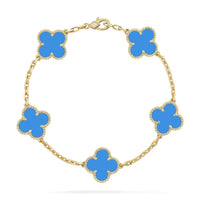 [🌹Rose💎]CLOVER 5 MOTIFS BLUE AGATE BRACELET