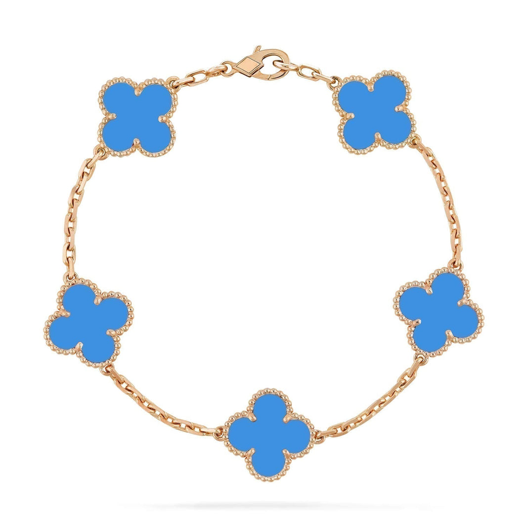 [🌹Rose💎]CLOVER 5 MOTIFS BLUE AGATE BRACELET