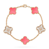 [🌹Rose💎]CLOVER 5 MOTIF DIAMOND PINK MOP PINK GOLD BRACELET