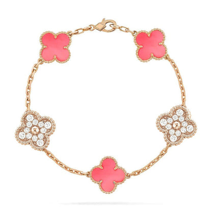 [Rose Jewelrys]CLOVER 5 MOTIF DIAMOND PINK MOP PINK GOLD BRACELET