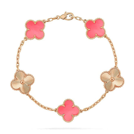[🌹Rose💎]CLOVER BRACELET 5 MOTIF PINK AND PINK GOLD