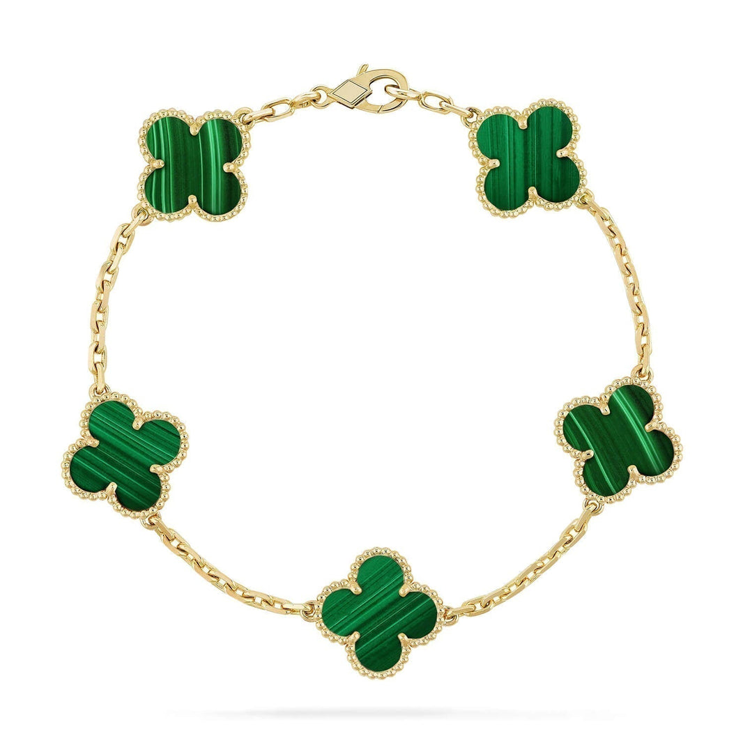 [🌹Rose💎]CLOVER 5 MOTIFS MALACHITE BRACELET