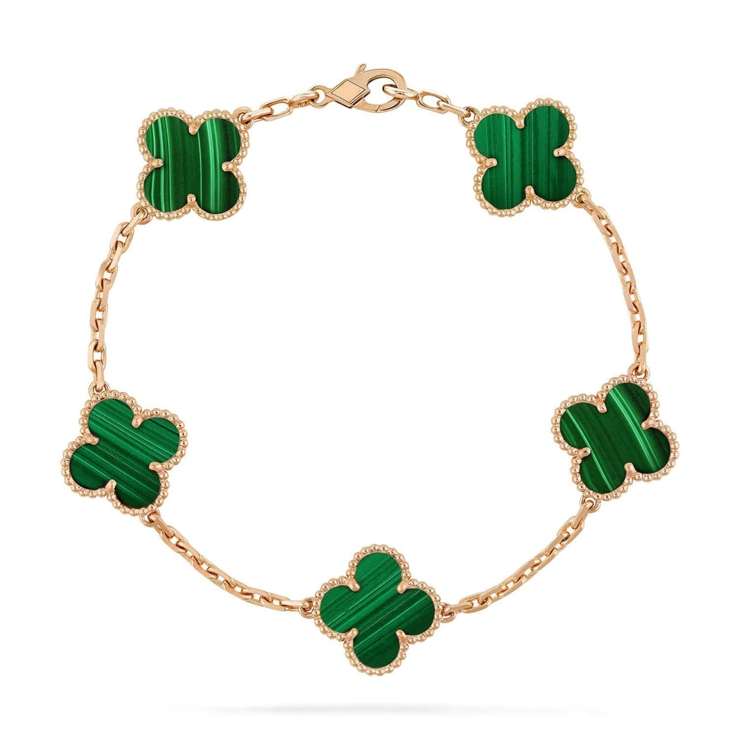 [🌹Rose💎]CLOVER 5 MOTIFS MALACHITE BRACELET